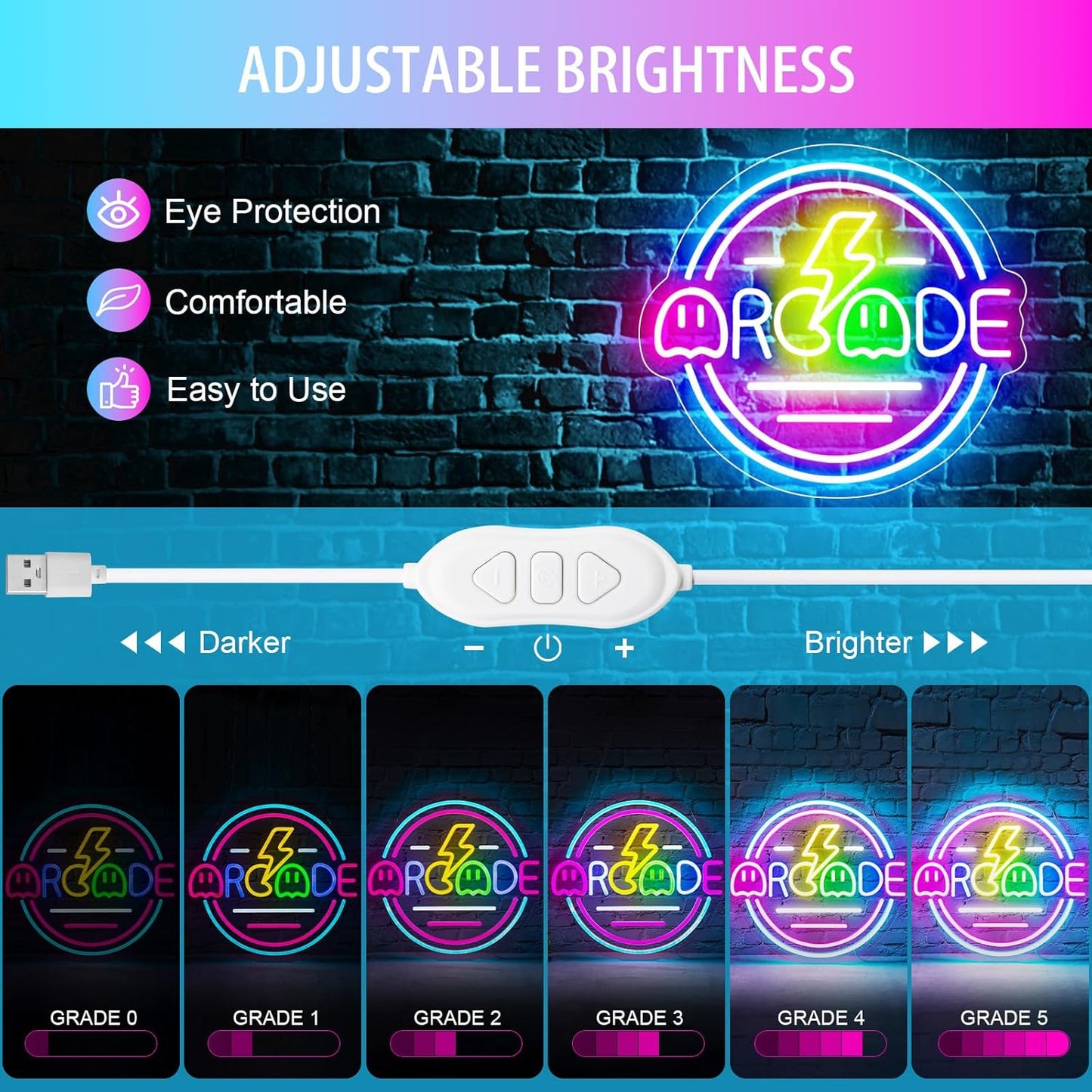 Gamer Neon Sign for Gamer Room Decor, Dimmable Arcade Neon Signs for Wall Decor, USB Powered Bright LED Neon Gaming Signs for Boys Room, Best Gamer Gifts for Teenage Boys, Kids(13.3”x13.3”)