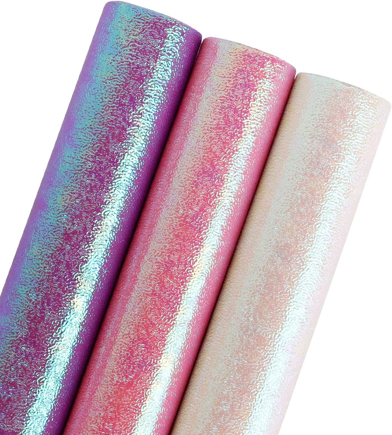 WRAPAHOLIC Wrapping Paper Roll - Pink/White/Purple Rainbow Color for Birthday, Wedding, Mother's Day, Valentine's Day, Holiday, Baby Shower Wrap - 3 Rolls - 30 inch X 120 inch Per Roll