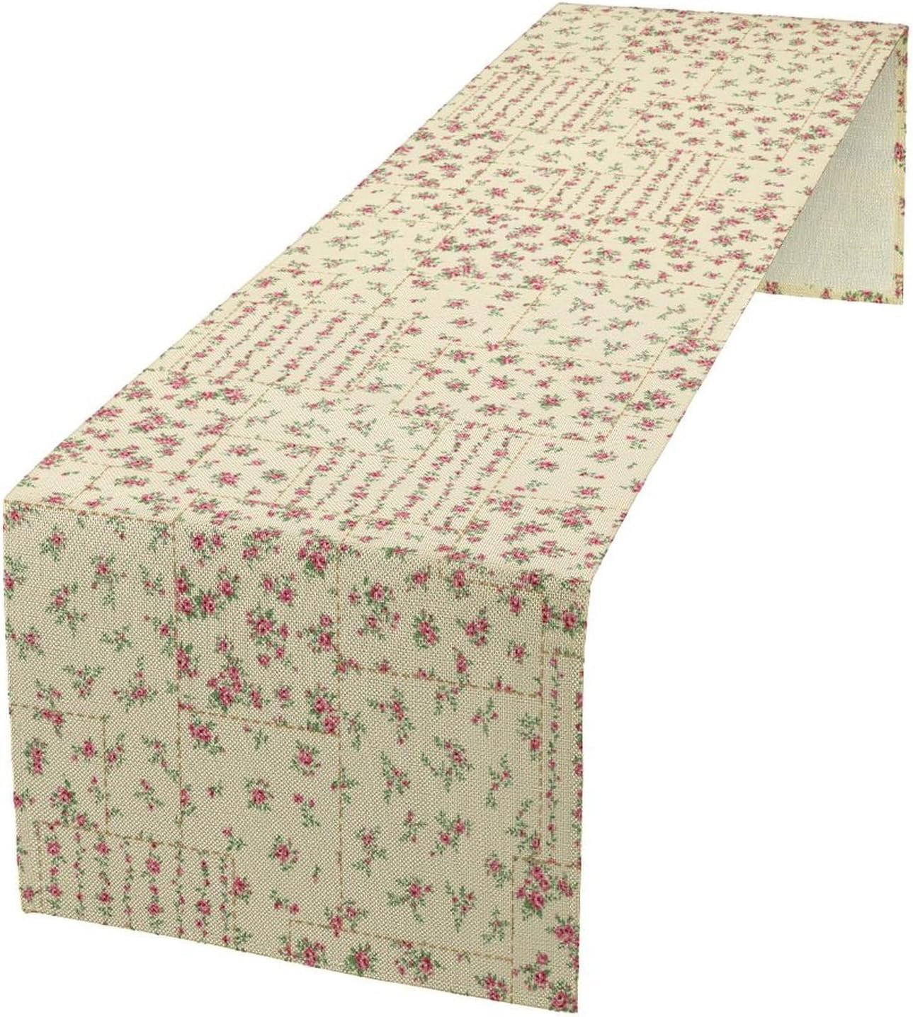 Floral Table Runner, Watercolor Rose Flower Kitchen Table Decoration Vintage Spring Home Tablecloth for Birthday Party Picnic Decoration 13x60 Inch 1PCS