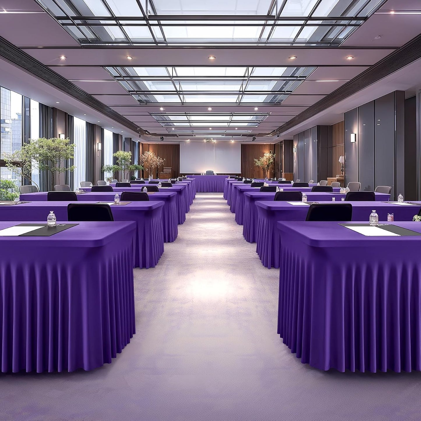 Wish Care 2 Pack Dark Purple Spandex Table Clothes for 4 Foot Rectangle Tables, 4FT Wrinkle Free Fitted Tablecloths Ruffles Design Table Cover for Party, Banquet, Wedding and Events