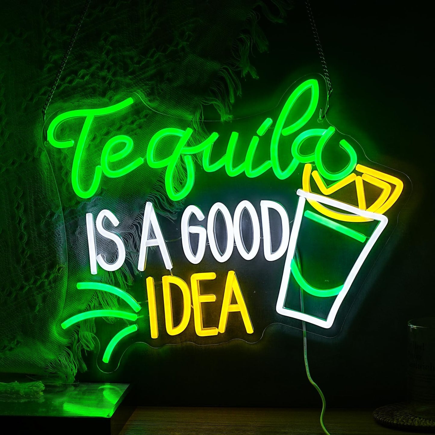 Tequila Is A good Idea Neon Sign LED Tequila Light Up Sign for Wall Decor Dimmable USB Tequila Neon Light Signs for Beer Bar Home Party Music Festival Man Cave Restaurant