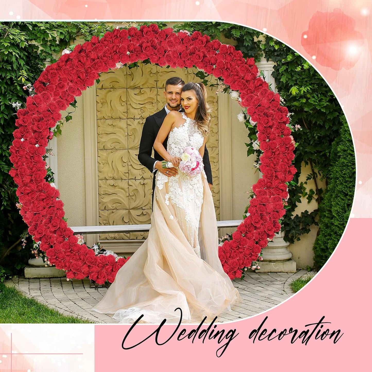 4 Pcs Red Artificial Rose Vine Hanging Faux Flowers Garland for Wedding Anniversary Birthday Party Background Arch Garden Home Wall Room Decor