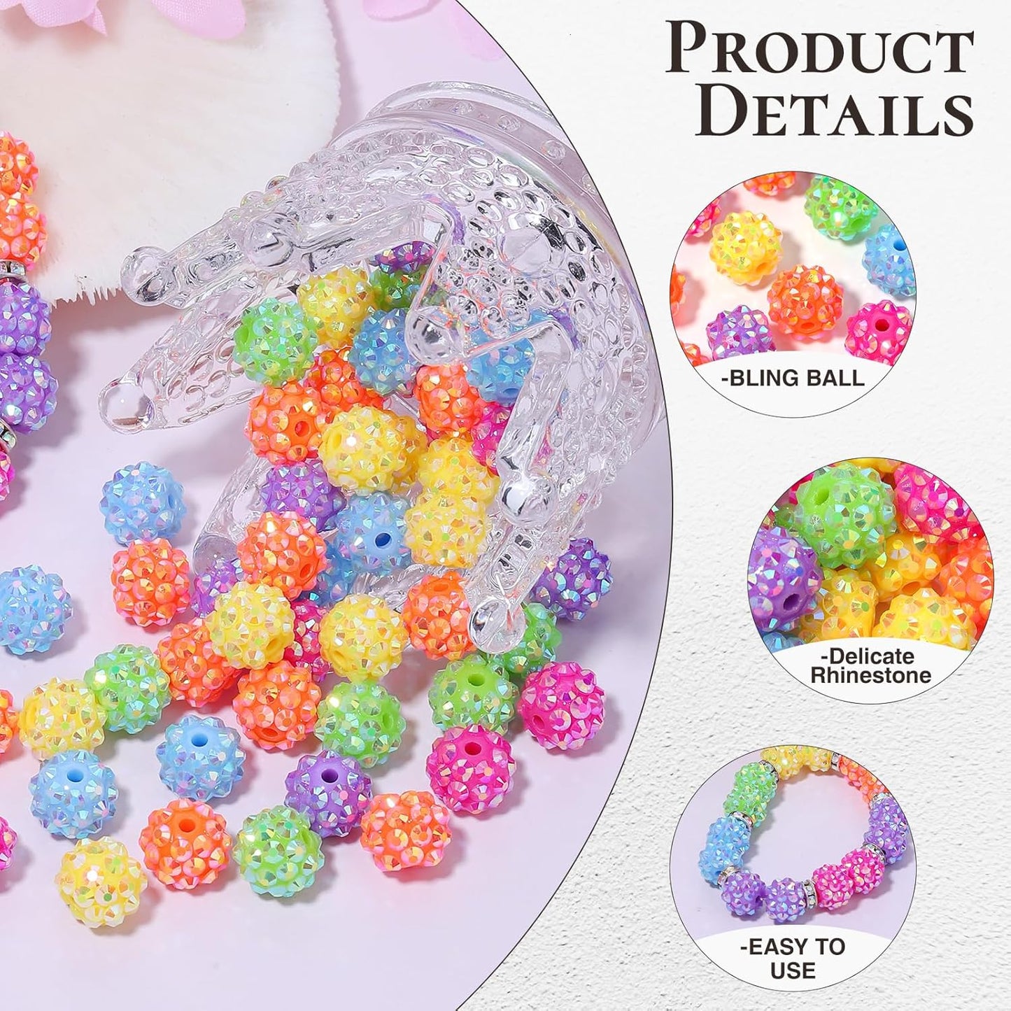 novani 240pcs 10mm Round Rhinestone Beads for Jewelry Making, Resin & Clay Material, Candy Colors, Disco Ball Style, DIY Crafting
