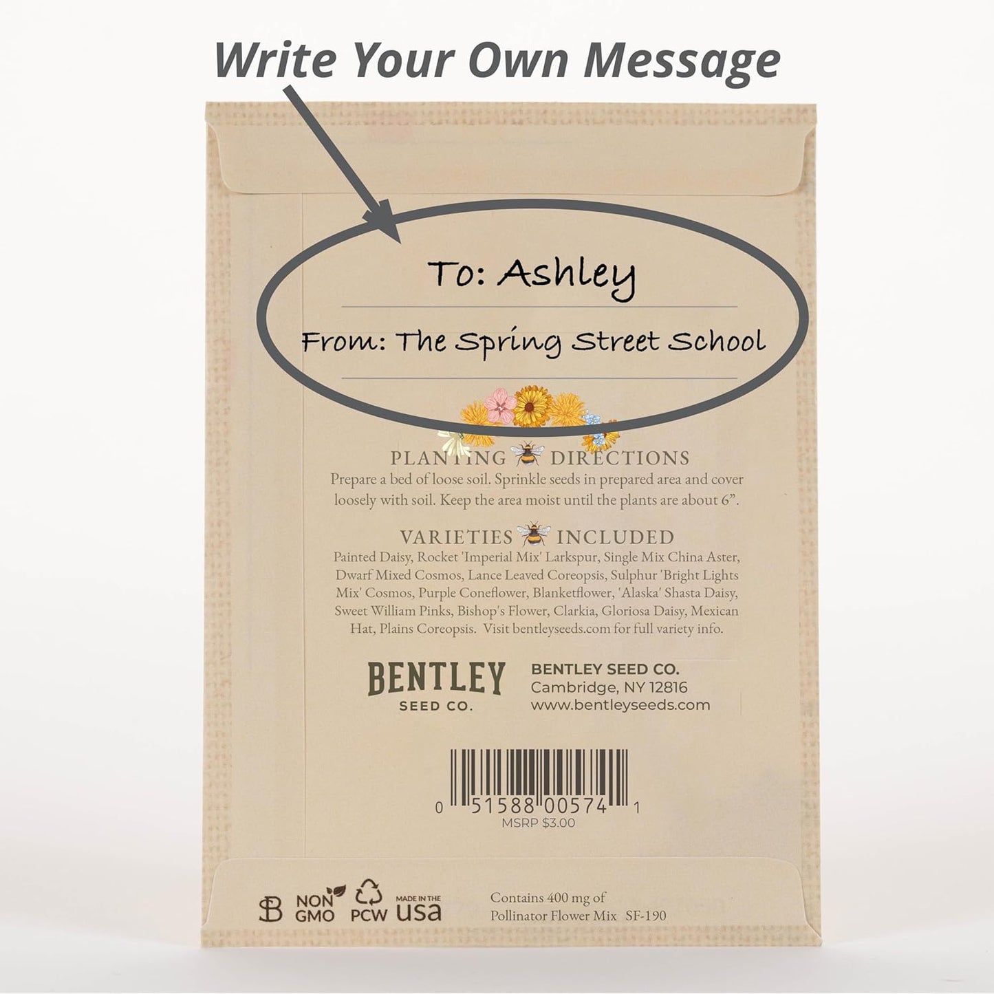 Bentley Seed Co. | Bee Kind Pollinator | Beautiful Bee Art | Environmental Favors Cards for Guests Seed Packets | Pollinator Wildflower Mix Seed Packets | Eco-Friendly Hand Out Gift | 25 Pack