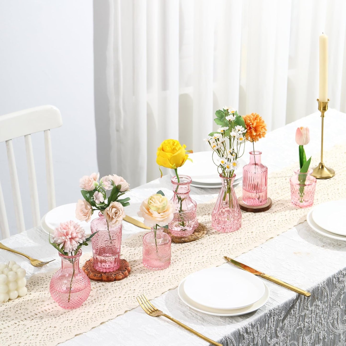 Bud Vases in Bulk 64, Glass Vases for Centerpieces, Small Vases for Flowers, Small Flower Vase for Centerpieces, Mini Vintage Vase, Pink Bud Vases for Wedding Table Decor