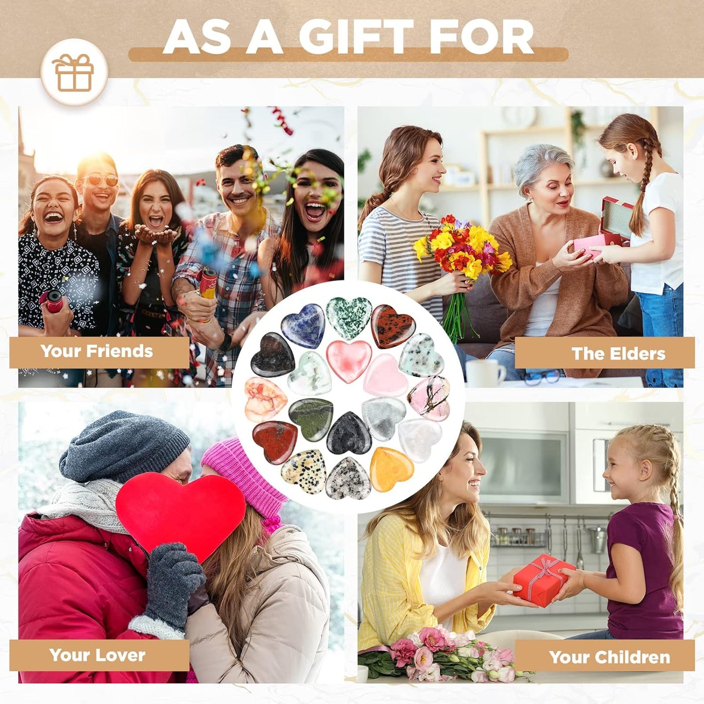 Nuenen 30 Pcs Heart Shape Crystals Bulk 1.2 Inch Gemstone Heart Stones Worry Stone Rocks Quartz Love Pocket Palm Bulk for Mother's Day Gifts Stress Relief Gift (Vintage Color)