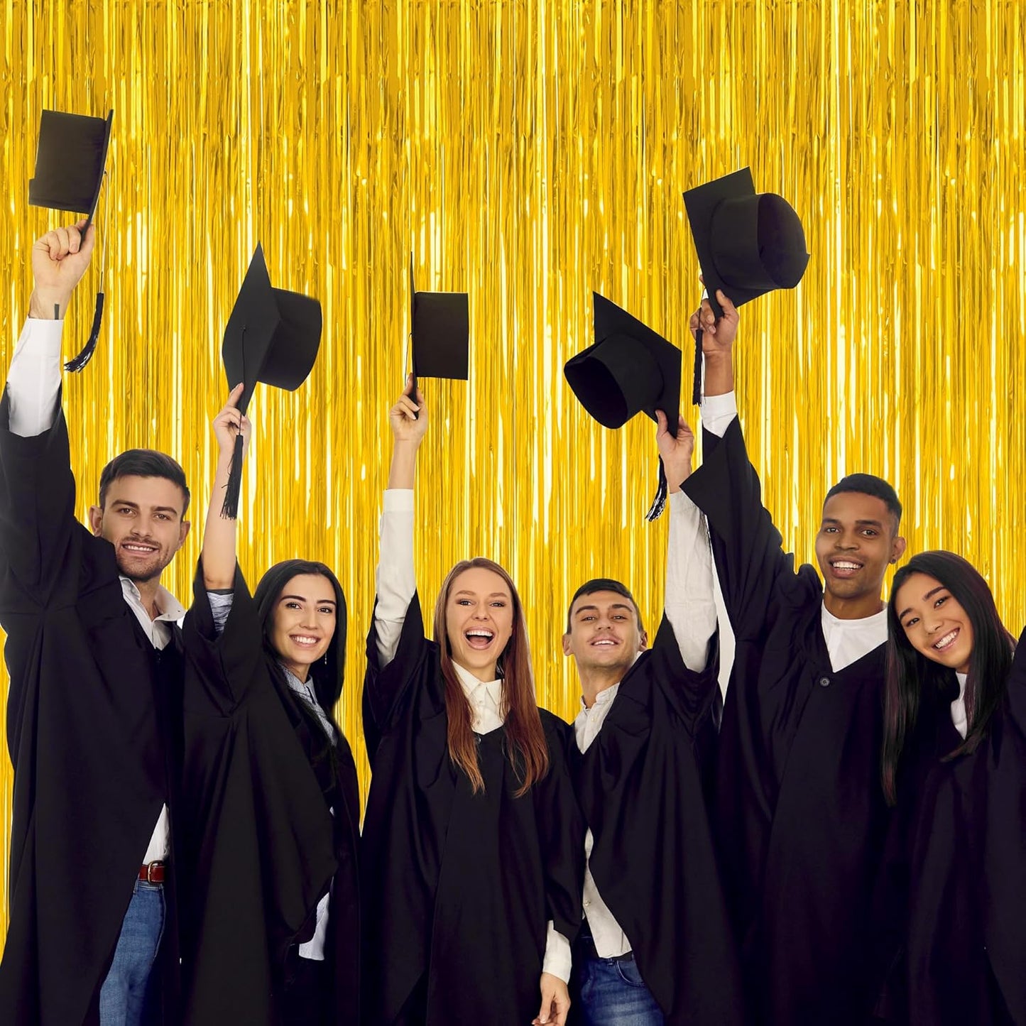 8 Pack 2025 Graduation Party Decorations, 3.28 FT x 7.05 FT Gold Backdrop, Metallic Graduation Photo Backdrop Grad Foil Curtains Party Streamer, Class of 2025 Decorations Grad Decor