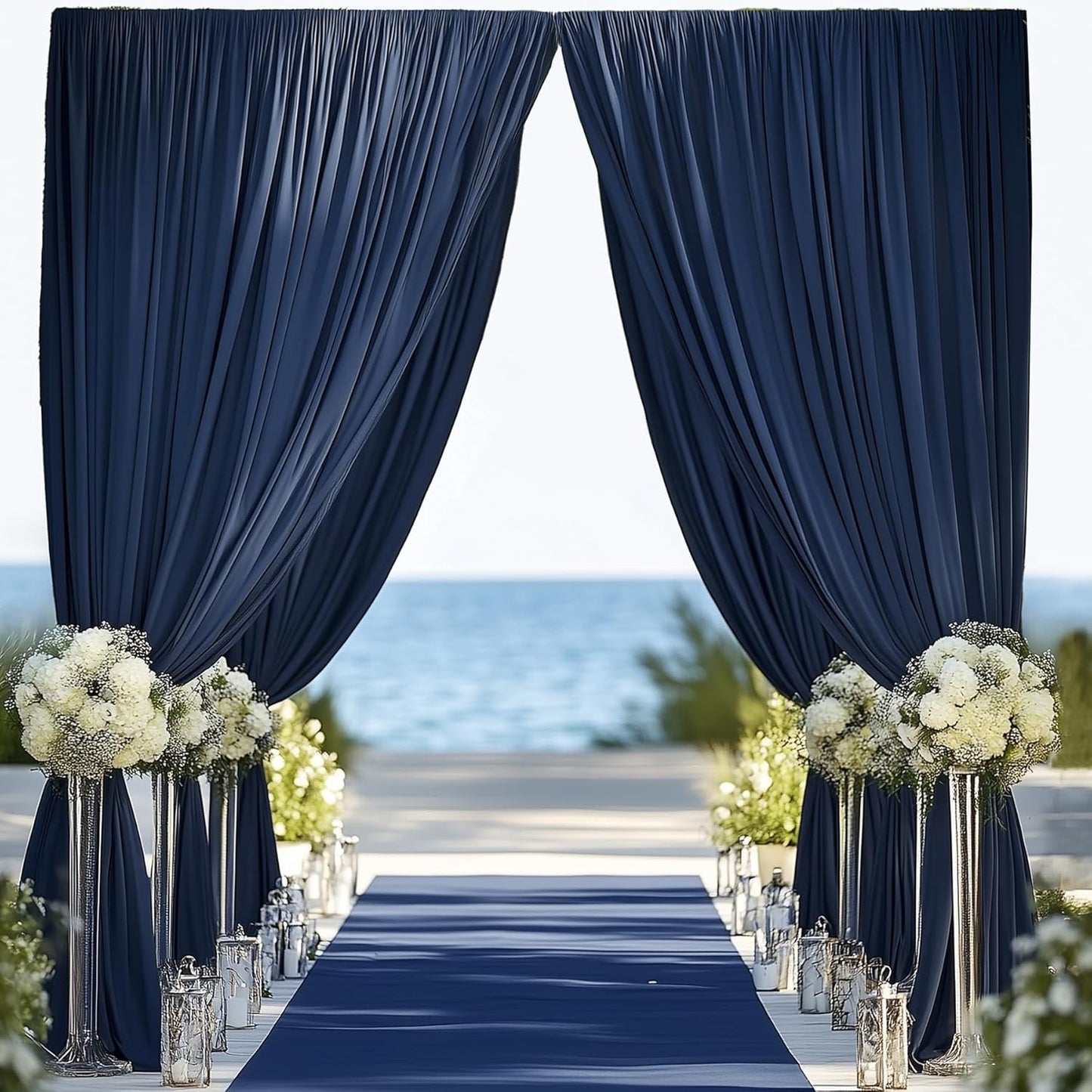 20ftx12ft Wrinkle Free Navy Blue Backdrop Curtain, 4 Panels 12FT Height Navy Blue Wedding Backdrop Drapes, Silky Polyester Back Drop Cloth for Birthday Photography Background Party Backdrop Draping
