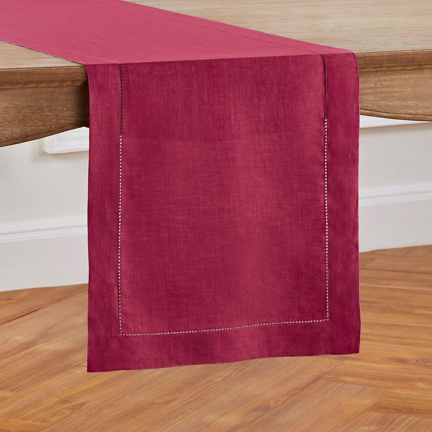 Solino Home Linen Beet Table Runner 144 Inches Long - 100% Pure Linen Extra Long Table Runner 14 x 144 Inch for Fall, Autumn, Thanksgiving - Classic Hemstitch