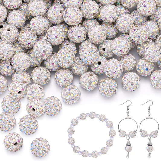 150 pcs 10mm Rhinestone Beads for Jewelry Making, Crystal AB Shiny Round Shamballa Disco Beads Bulk, Sparkle Crystal Clay Christmas for Bracelet Baseball Necklace Earring Crafting and DIY
