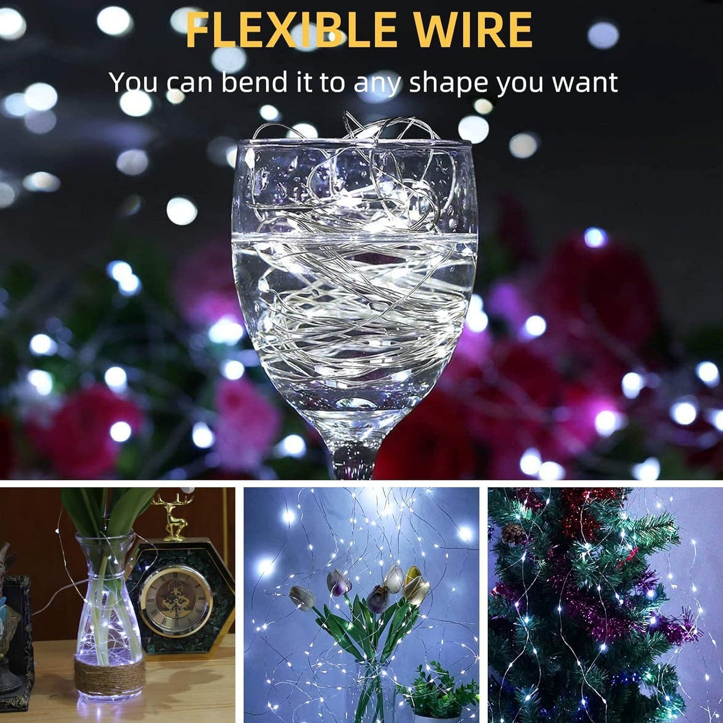 LAMPHOME 6 Pack Fairy Lights Battery Operated String Lights 6.6ft 20 Led Mason Jar Lights Waterproof Silver Wire Light Fireflies DIY Party Wedding Christmas Decoration(6 Pack,White)