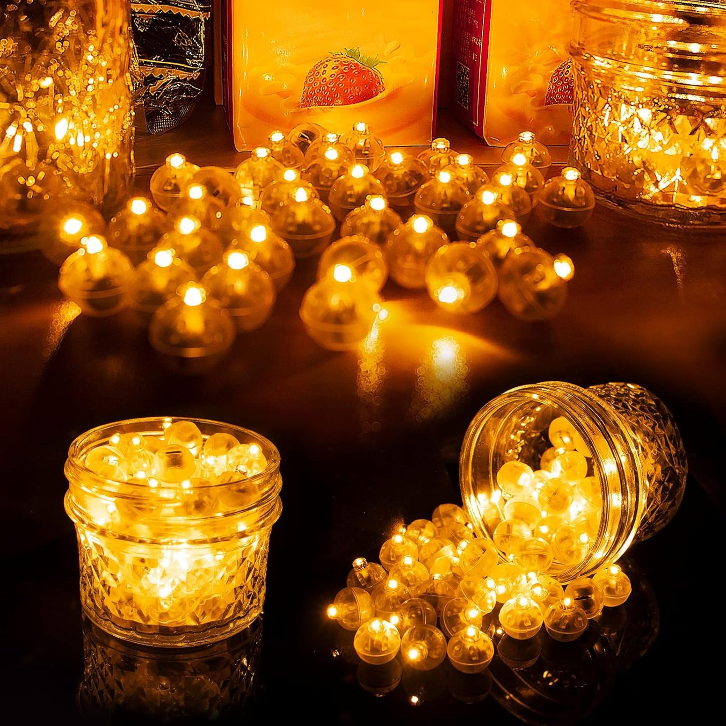 Aogist 100pcs Orange Mini Lights with Hook,Long Standby Time Waterproof LED Balloon Light,Battery Powered,Ball Lamp for Balloon Paper Lantern Birthday Party Christmas Halloween (Matching Tag Rope)