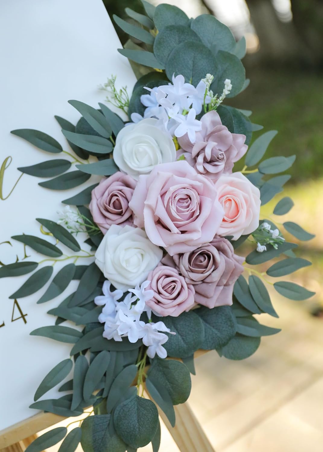 Artificial Dusty Rose Wedding Arch Flowers Swags Set of 2 for Welcome Signs, Ceremony & Reception Decorations, Blush Pink Flowers