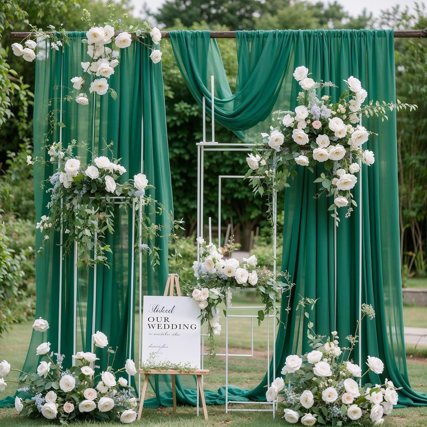Wedding Arch Draping Fabric,1 Panel 18FT Emerald Green Sheer Chiffon Curtain Drapes 6 Yards for Wedding Ceremony Birthday Party Decoration