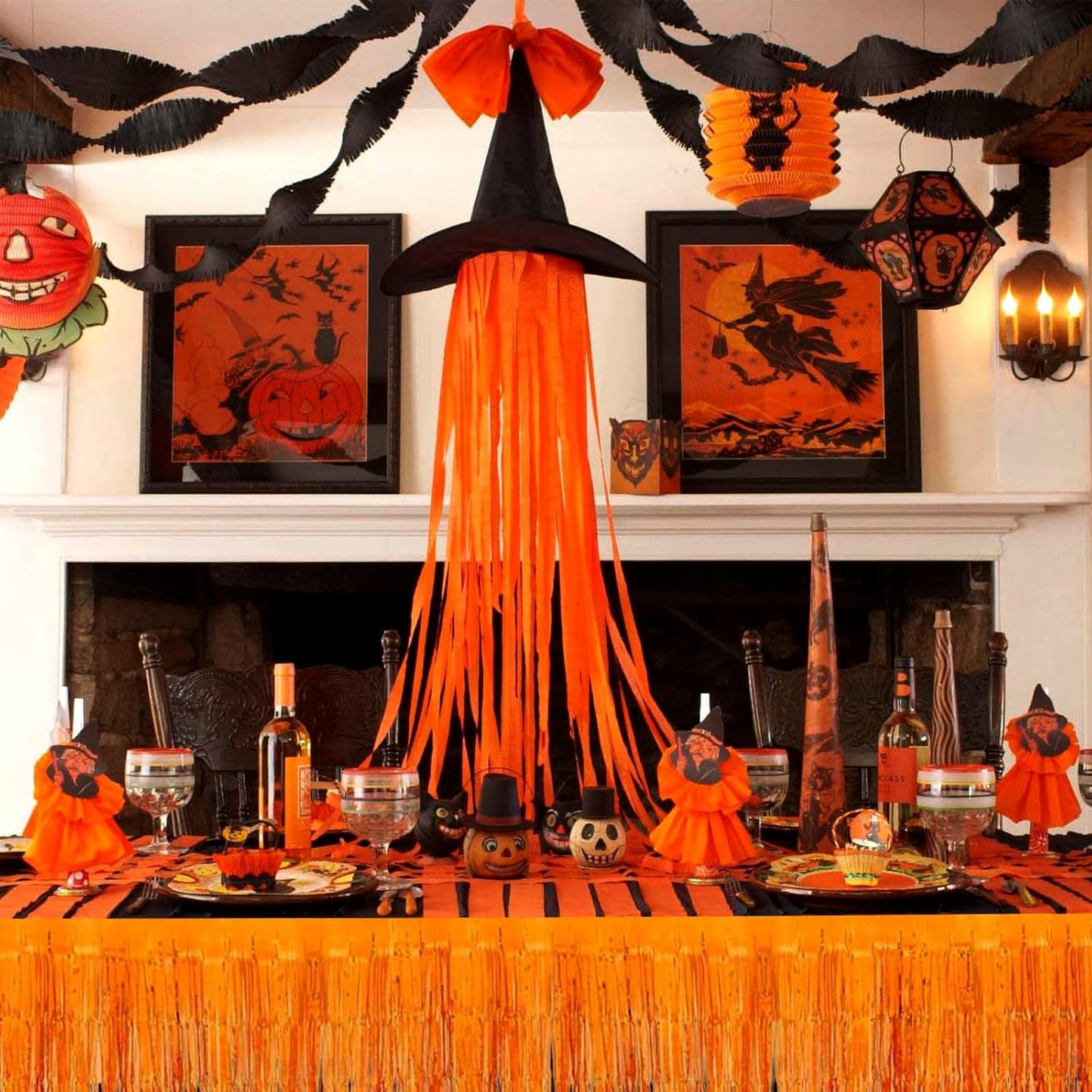 4 Pack 29x108 Inch Metallic Foil Fringe Tinsel Table Skirts for Rectangle Tables Streamer Curtains Backdrop for Wedding, Birthday, Parade Floats, Christmas, Halloween Party Decoration(Orange)