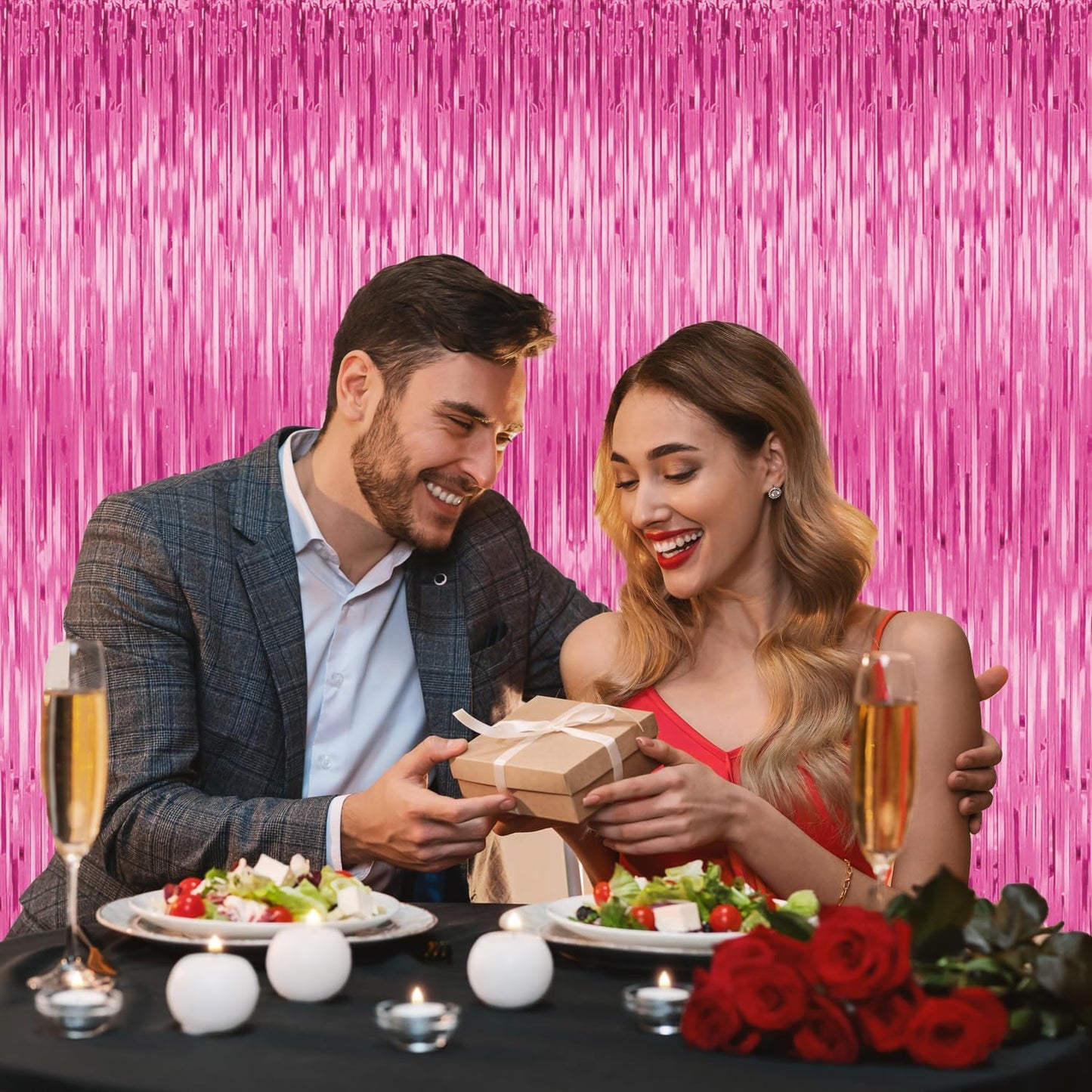 3 Pack Pink Tinsel Backdrop Decorations, Foil Fringe Curtains, Bachelorette & Graduation Party Decorations, Photo Booth Streamer Backdrop, Pink Theme