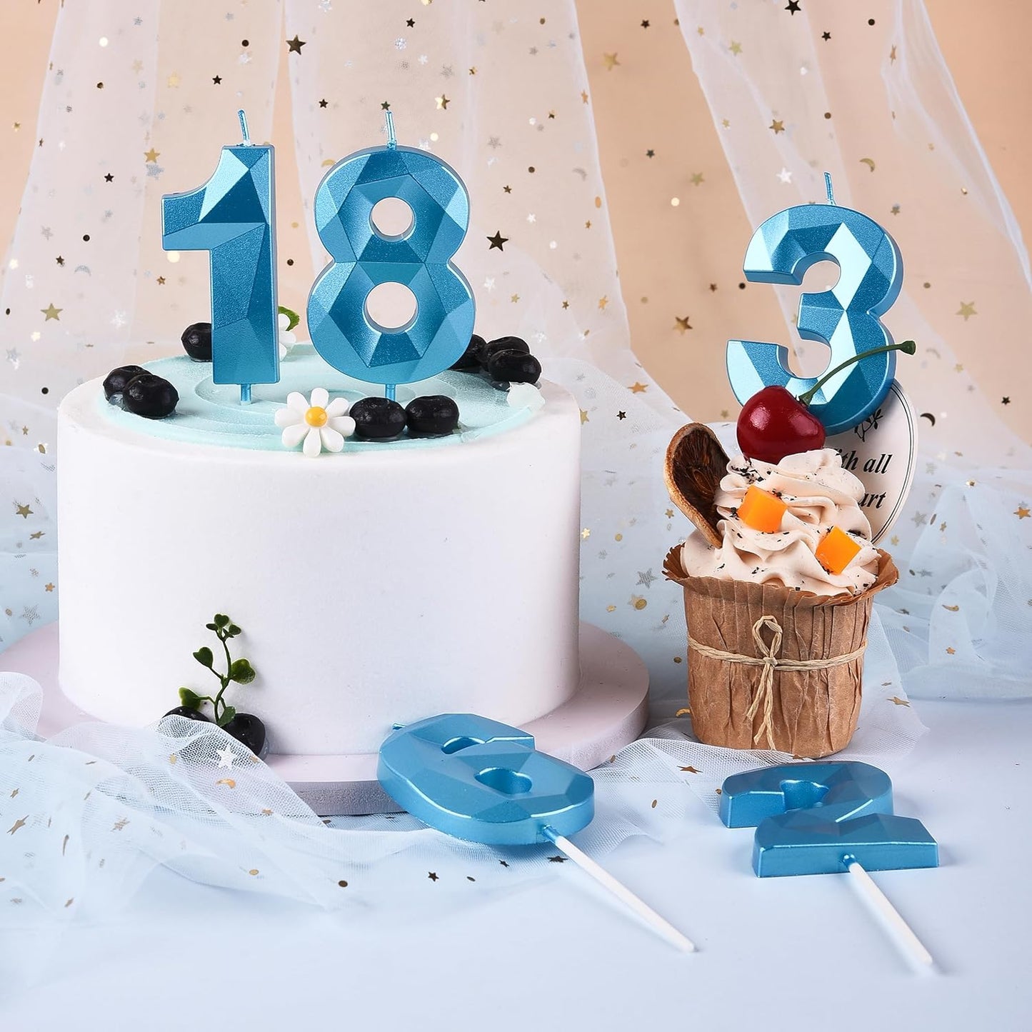 PHD CAKE 2.76 Inch Crystal Blue 0 Number Birthday Candles, Blue Number Candle, Cake Number Candles, Party Celebration