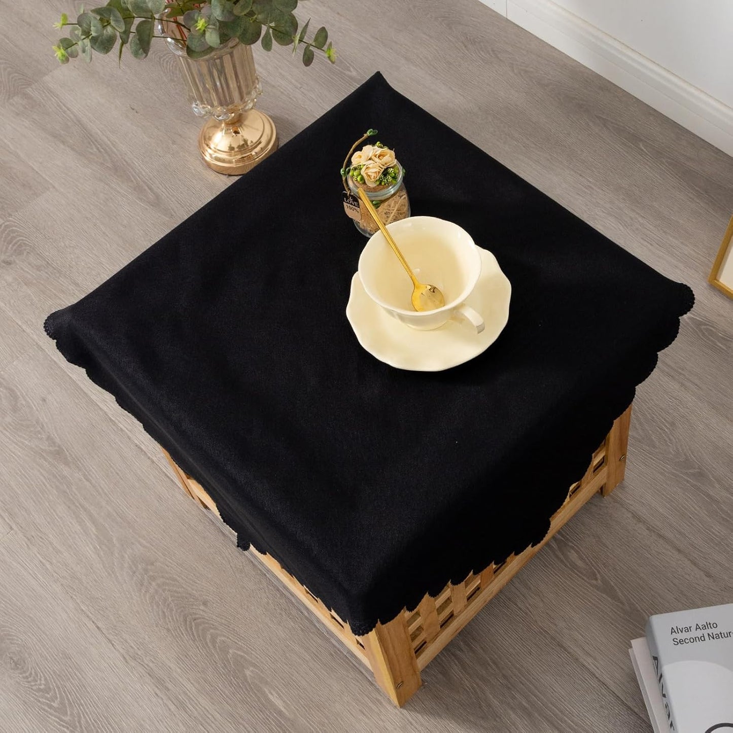 Small Square Black Tablecloth 24 x 24 Inch Polyester Fabric Washable Table Cover Decorative Wrinkle Resistant Solid Color Table Cloth for Nightstand Party Wedding Camping