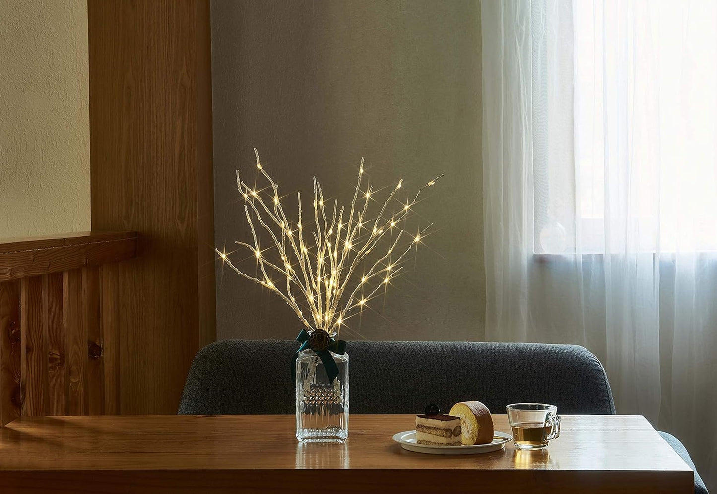 Fudios Lighted Birch Branches 18IN 70 Warm White LED with Timer Twig Lights Battery Operated for Christmas Wedding Party Decoration(2 Set)