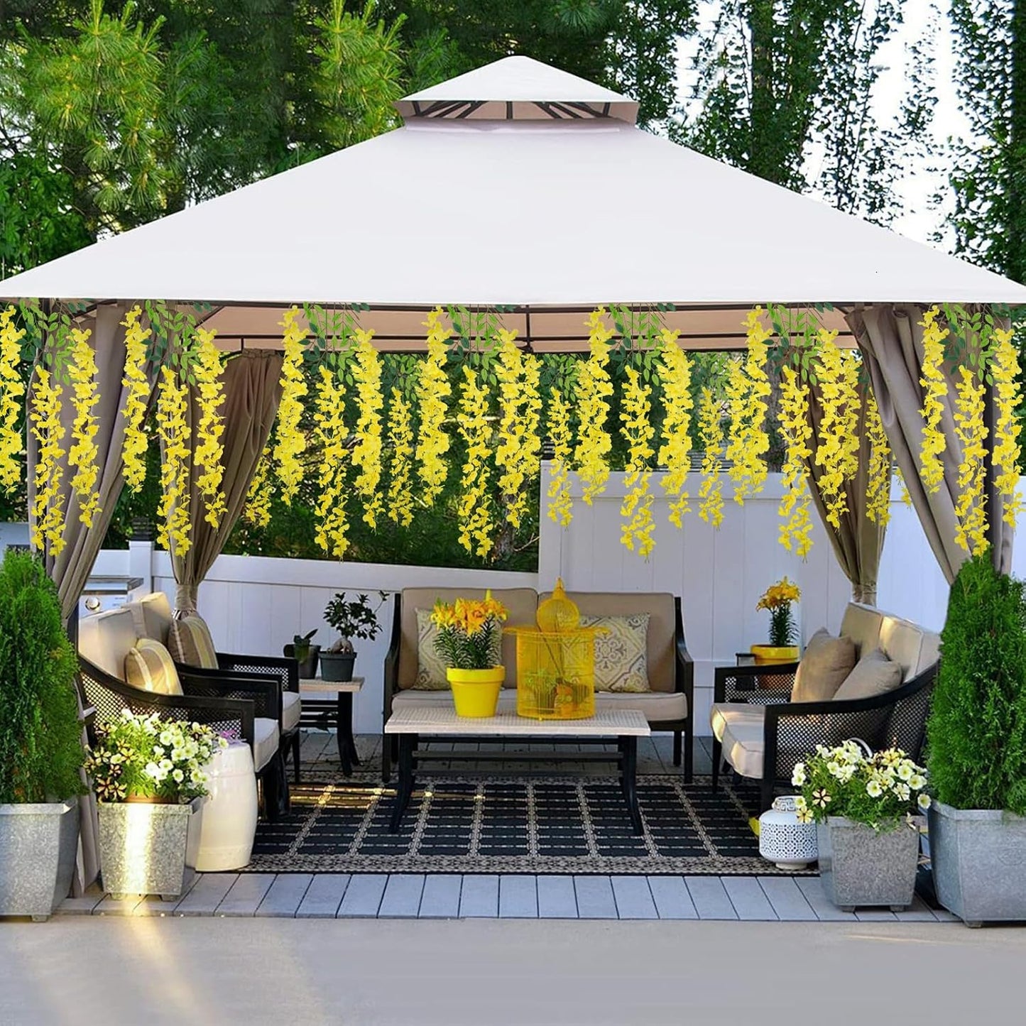 36 Pack Wisteria Hanging Artificial Flowers Fake Flowers Ratta Hanging Garland Silk Flowers String for Home Garden Party Wedding Backdrop Arch Decor (Yellow)