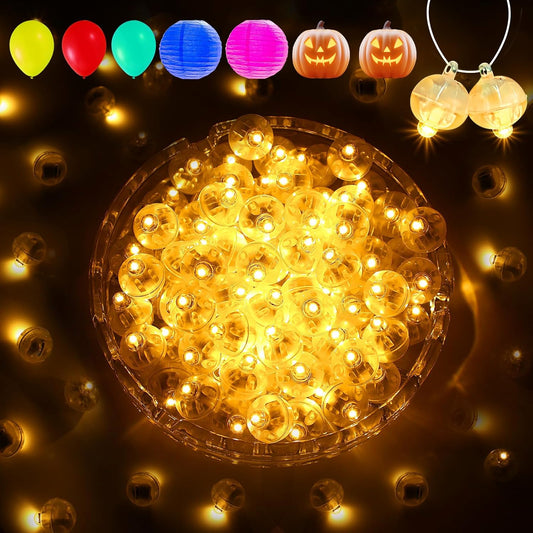 Aogist 100Pcs Yellow Balloon Lights with Hook,Long Standby Time,Waterproof Mini Light for Birthday Party Wedding Christmas Halloween Easter Decorative (Flash)