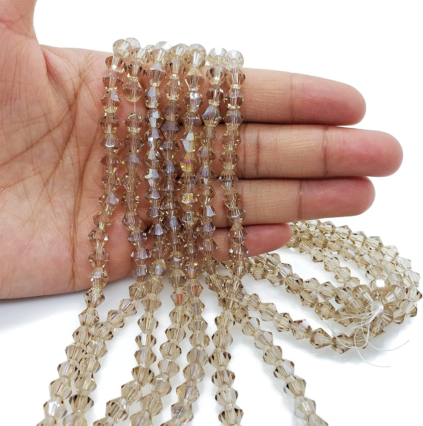6mm Bicone 450Pcs Silver Champagne AB Crystal Glass Beads Faceted Bicone Shape Crystal Glass Spacer Beads for Bracelet Necklace Decorative Hand Jewelry Making (Silver Champagne AB, 6MM)