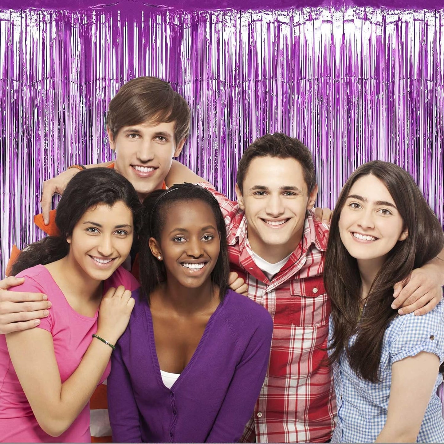 4 Pack Light Purple Foil Fringe Curtain Backdrop, 3.28Ft x 8.2Ft Metallic Tinsel Foil Fringe Streamers Curtains for Party,