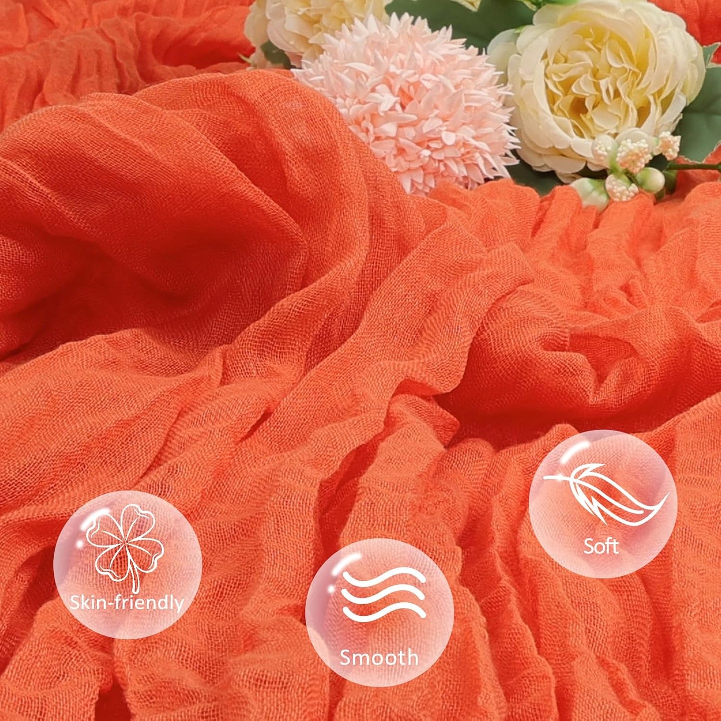 12 Pack Fall Thanksgiving Table Runner Orange 10ft Boho Gauze Fabric Cheesecloth Table Runner 35 x 120 Inch Rustic Sheer Runner for Wedding Home Décor Halloween Party Table Centerpiece Decorations