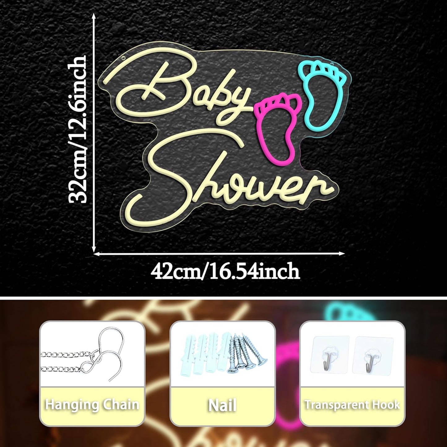 Baby Shower Neon Sign for Wall Decoration,Dimmable Oh Baby Neon Light for Gifts Bathroom Salon Children's Room Surname Shower Party(16.54 * 12.6In)