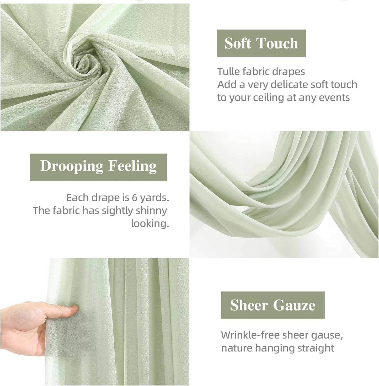 Wedding Arch Draping Fabric 2 Panels 19FT Sage Green Arch Drapes Sheer Backdrop Curtain for Wedding Ceremony Party Ceiling Decorations