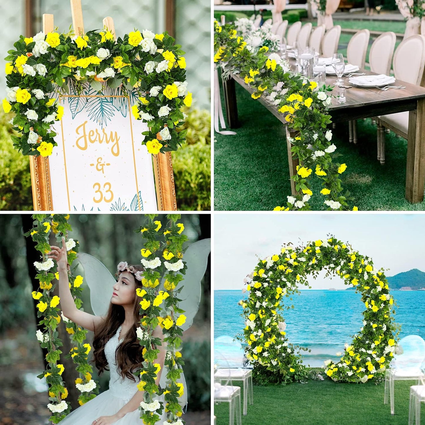 JUSTOYOU 2 Pack (15.8FT) Fake Rose Garland, Artificial Rose Vines Flowers Hanging Silk Rose Vine Wedding Home Backdrop Party Arch Arrangement Decoration