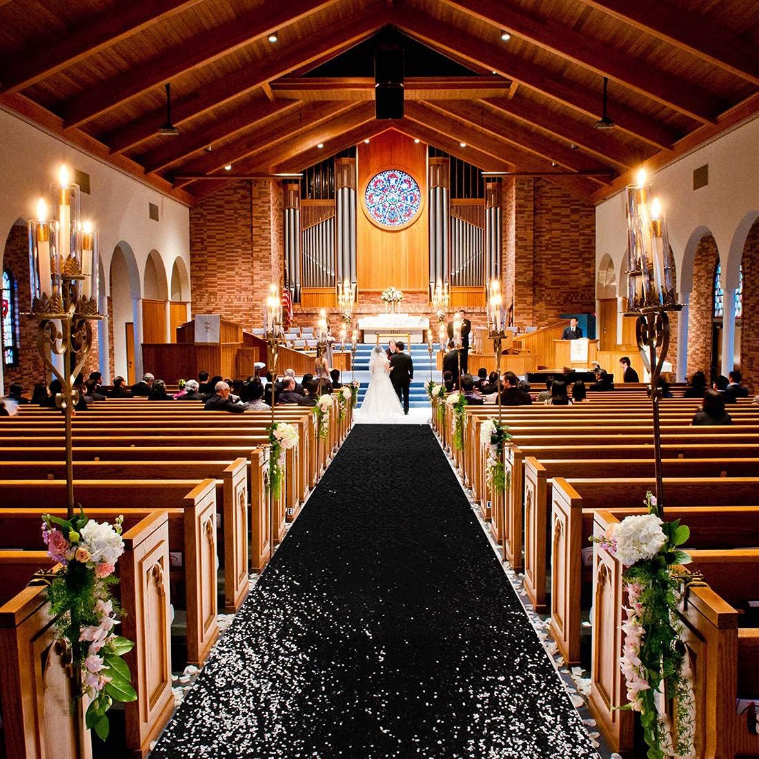 ShinyBeauty Aisle Runner Outdoor Wedding Aisle Runner for Wedding Sequin Aisle Runner Sequin Fabric Wedding Floor Runner Glitter Carpert Runner (4FTx30FT, Black)