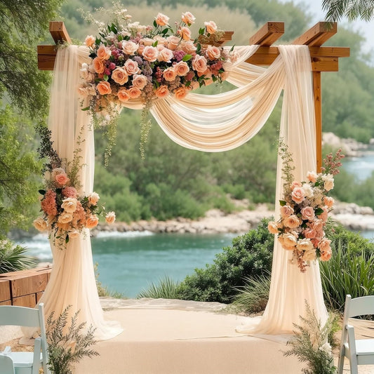 2 Panels Wedding Arch Draping Fabric Champagne Sheer Backdrop Curtain Arch Drape for Wedding Ceremony Reception,Bridal Shower Party Decorations 28" X 19ft