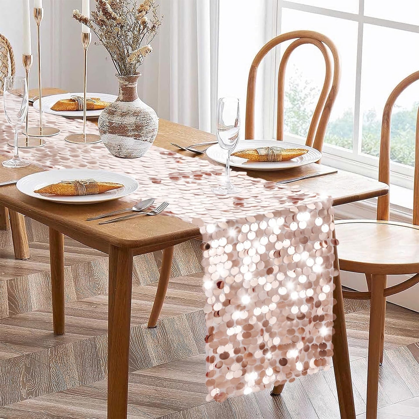 VHH Sequin Table Runner 12 x 108 inches Rose Gold Table Runner, Glitter Runner for Party Wedding Birthday, Party Spring Easter Rustic, Birthday Supplies Decorations (1 Pack).