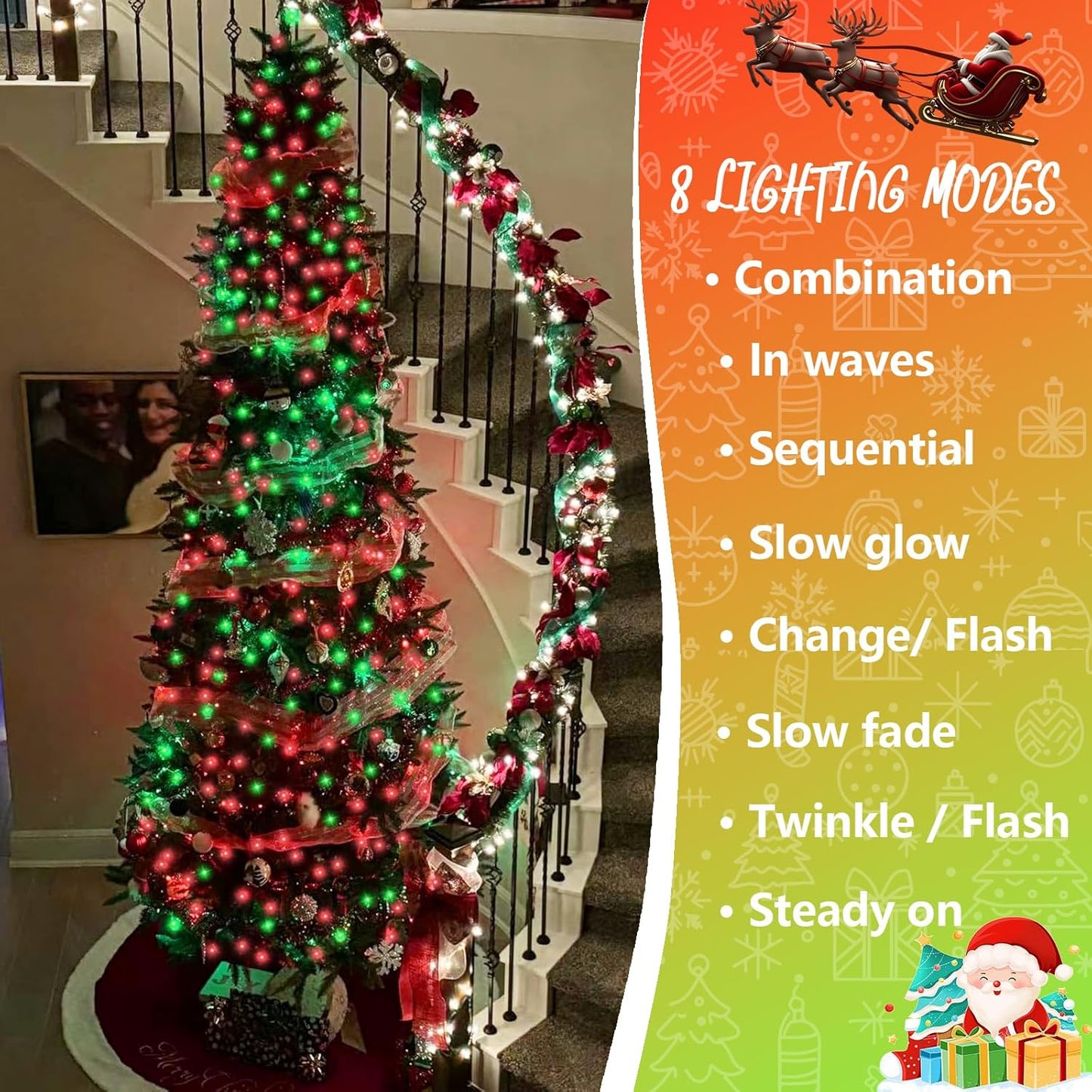 YEGUO 200 LED 66ft Christmas Lights Outdoor Waterproof, Red and Green String Lights Indoor, Green Wire Twinkle Tree Lights Plug in with Timer Memory 8 Modes