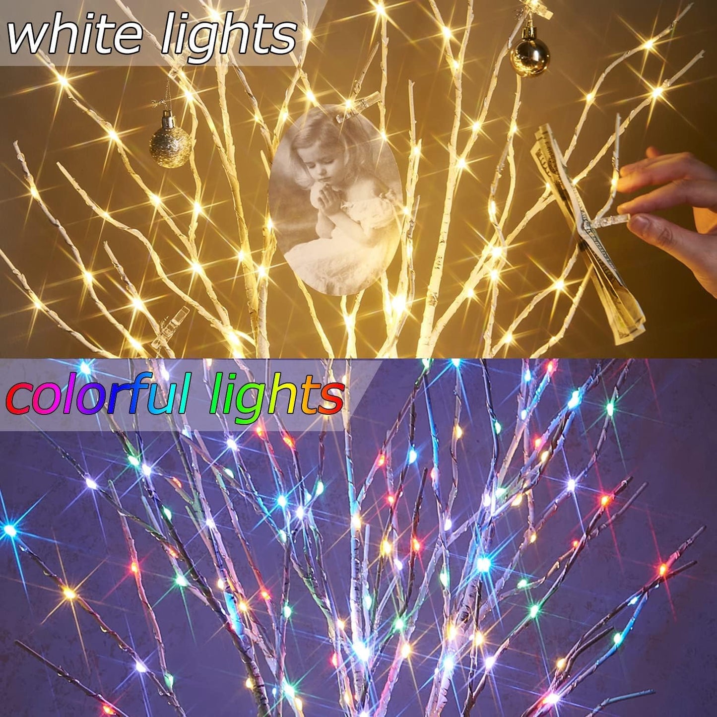 Fudios Lighted Birch Branches with 70 Multicolor LED Fairy Lights 18in Battery Operated, Lit White Twig Branches Color Changing Lights for Christmas Party Decoration