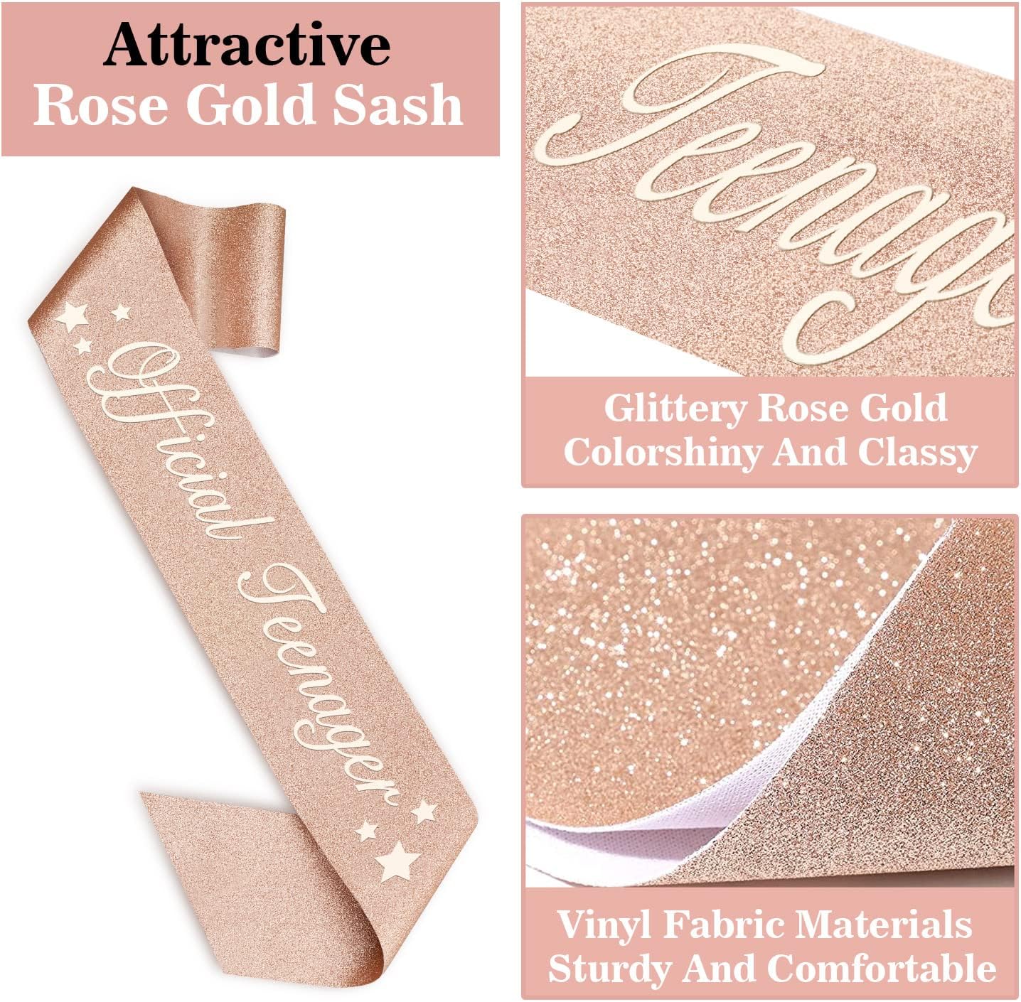 13th Birthday Decorations for Girls, Including 13th Birthday Crown/Tiara, Official Teenager Sash and Cake Topper, Number Candles, 13 Year Old Girl Gifts