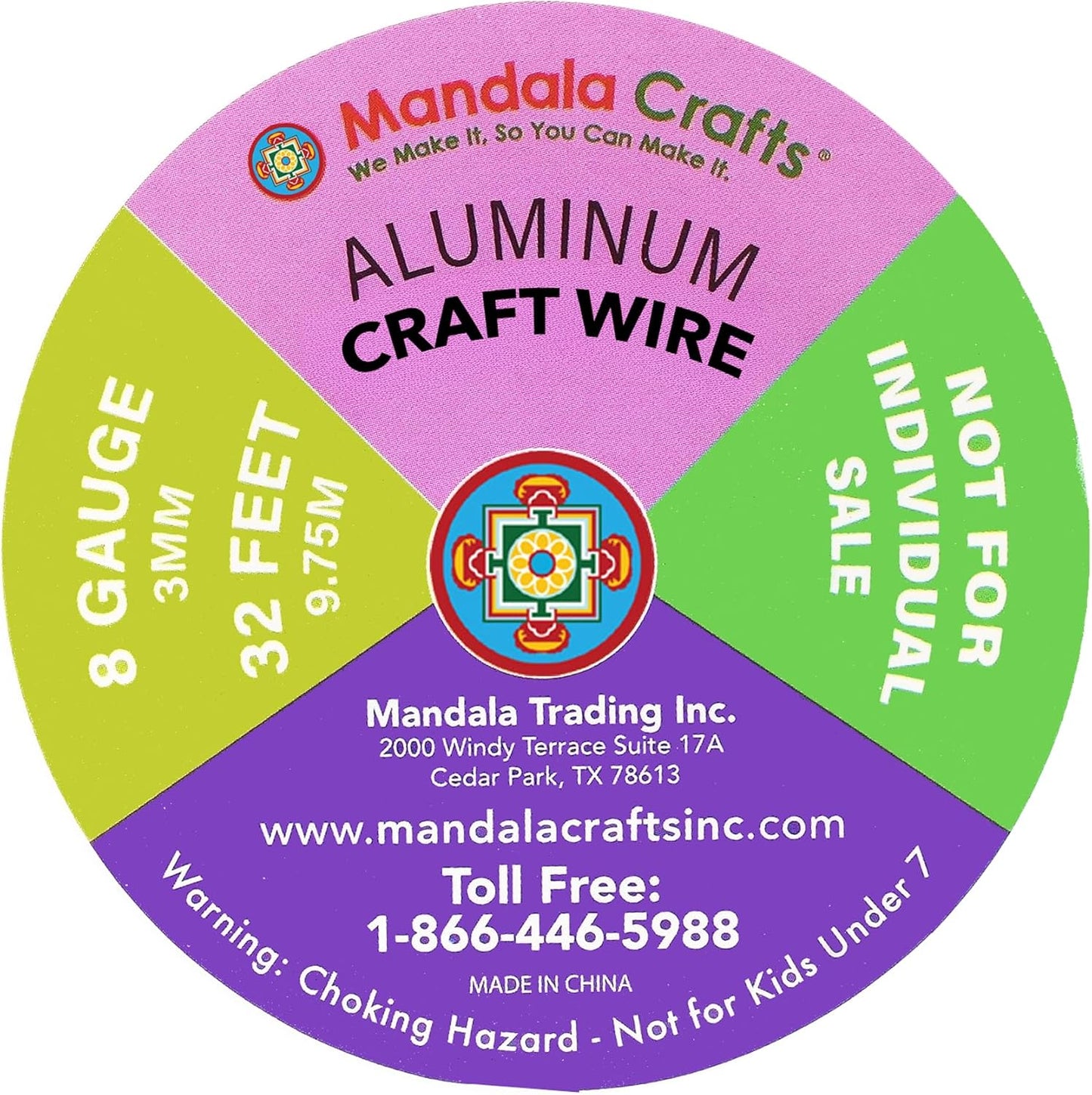 Mandala Crafts 8 Gauge Anodized Aluminum Craft Wire for Jewelry Making - 120 FT Colored Flexible Silver Copper Gold True Blue Purple Pink Wire - Bendable for Bonsai Armature Crafting Sculpting