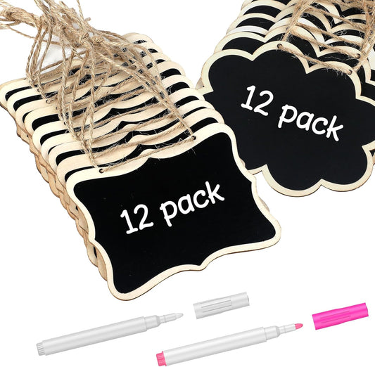 Uniclife 24 Pack Mini Chalkboard Signs for Food, Small Chalkboard Signs with Strings Chalk Markers & Replacement Stickers, Hanging Chalkboards Sign Reusable Wooden Food Labels for Party Buffet Wedding