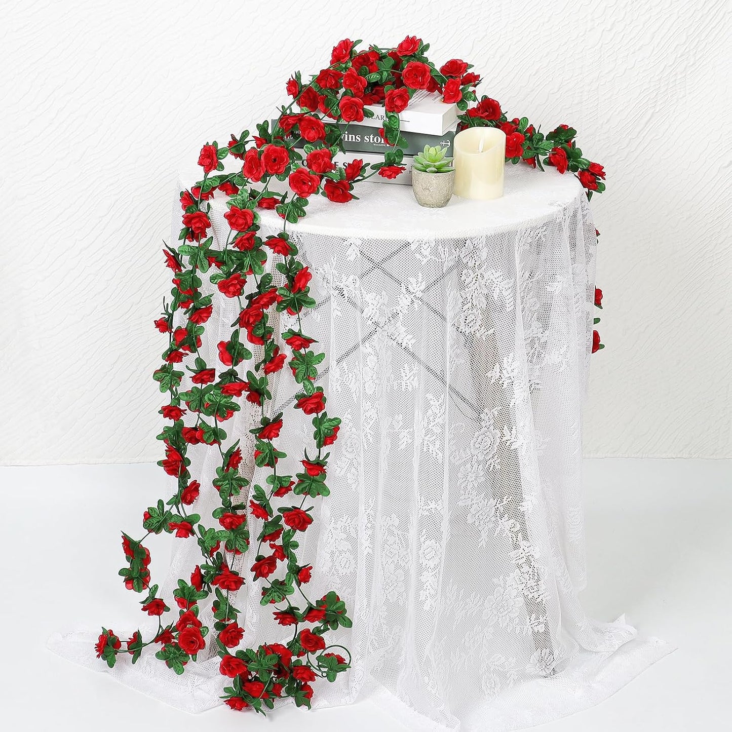 KHOYIME 18 Pack 144 FT Artificial Flower Garland, Fake Red Roses Vines Silk Flowers Faux Plastic Outdoor Hanging Floral Ivy Garland Decoration for Wedding Arch Bedroom Home Wall Backdrop Room Decor