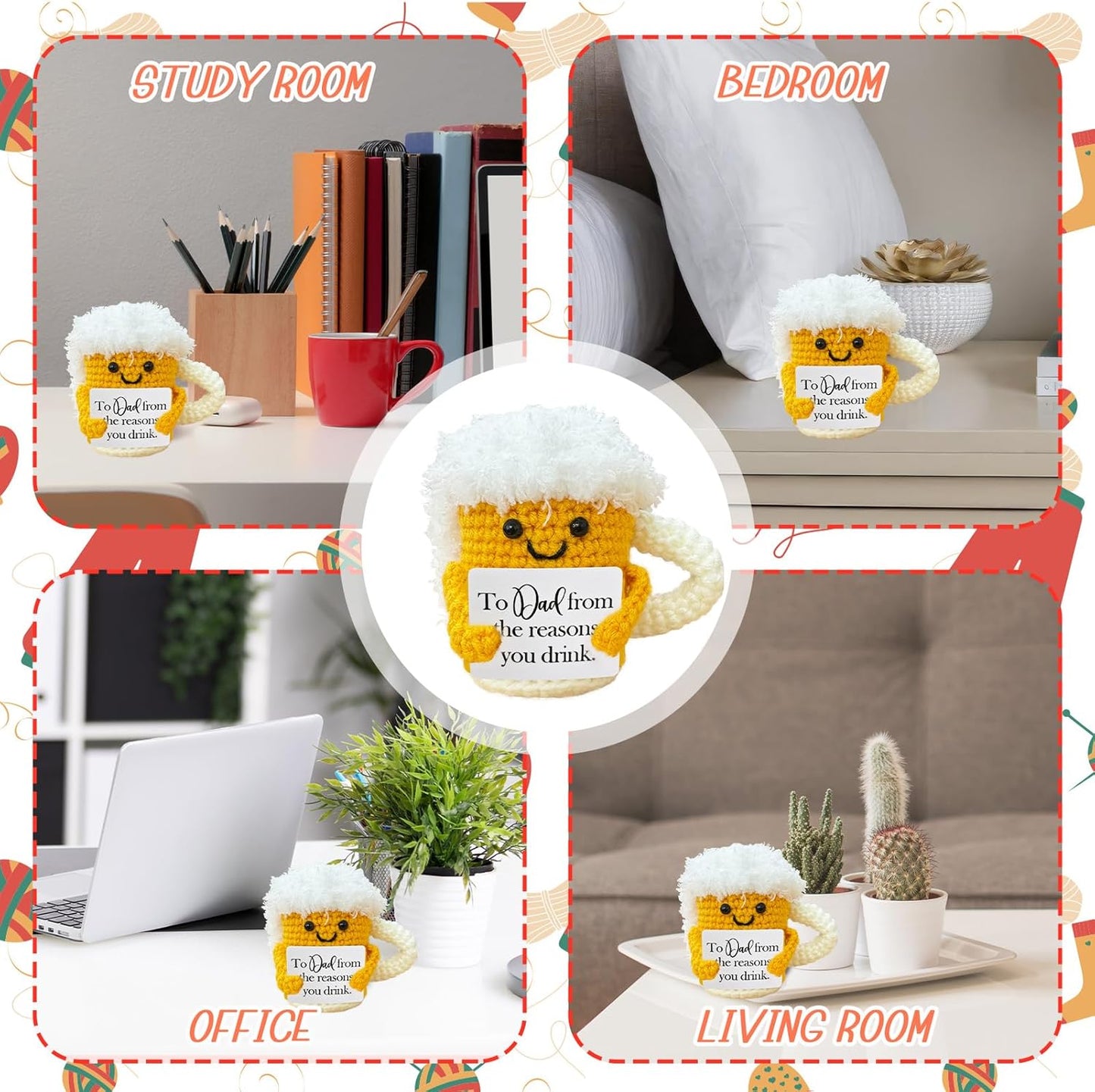 Emotional Support Crochet Beer,Drinker Gift for Men,Dad Ideals Gifts,Funny Stuff,Cute Crochet Beer Home Decor for Housewarming Gift,Friendship Gifts,Christmas Stocking Stuffers