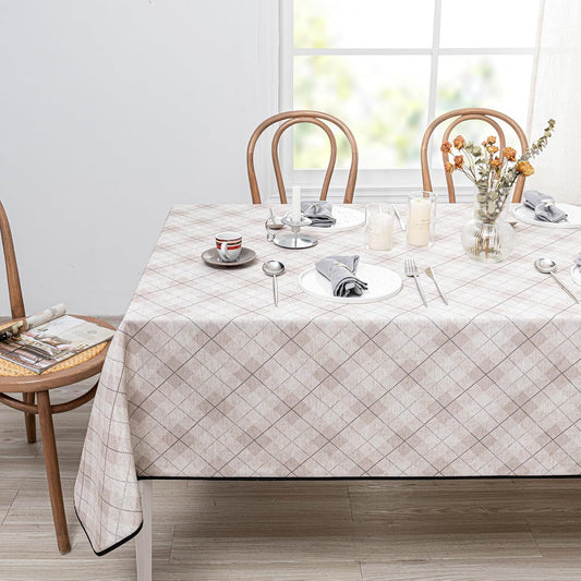 MYSKY HOME Table Cloth 60x84 inch Rectangle, Heavy Duty Linen Look Waterproof, French Country Black Plaid for Kitchen Dining, Party