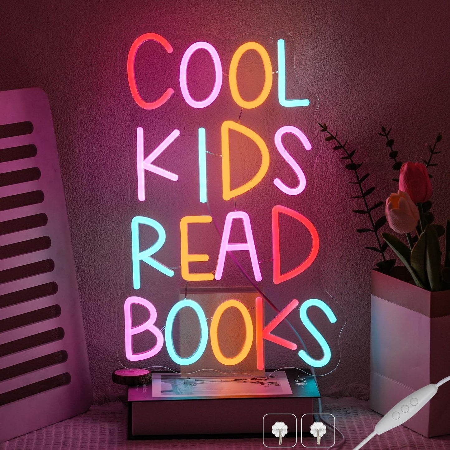 Cool Kids Read Books Neon Sign for Wall Decor, Reading Books Neon Light, Classroom Letter LED Light Up Sign for Library Classroom Reading Corner Bedroom Decor