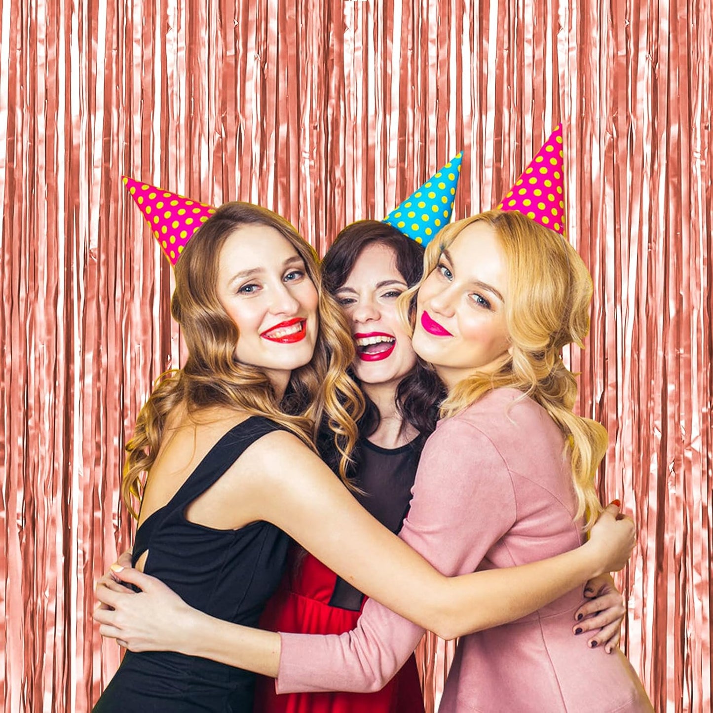 BTSD-home 4 Pack Rose Gold Foil Fringe Curtain, Metallic Photo Booth Backdrop Tinsel Door Curtains for Wedding Birthday Bridal Shower Baby Shower Bachelorette Christmas Party Decorations(3ft x 8ft)