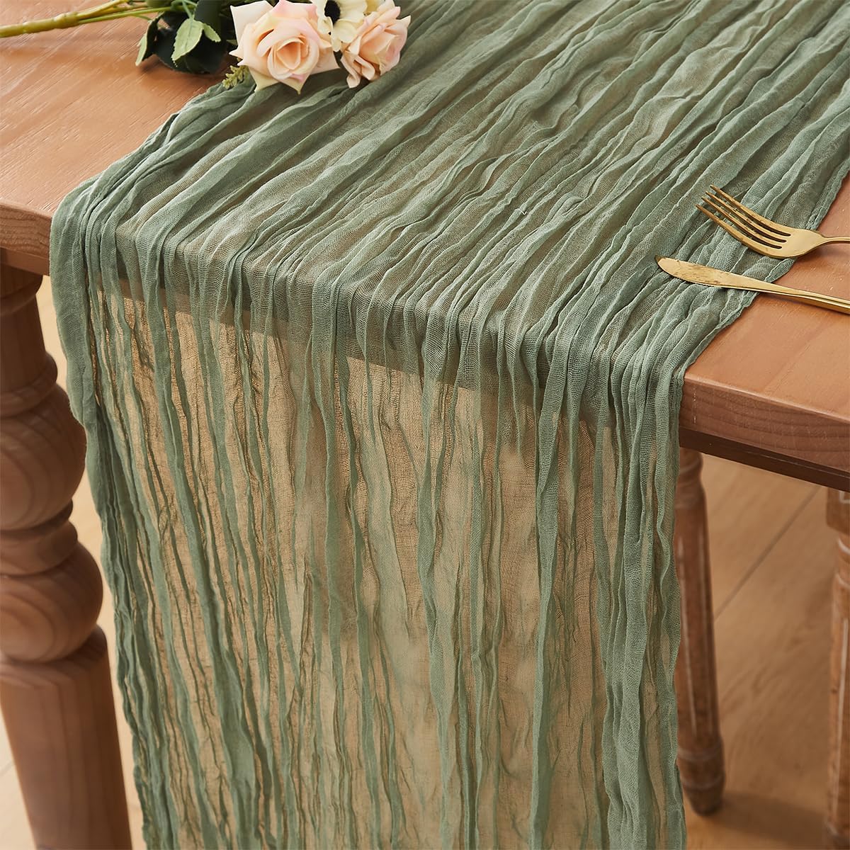 Sage Green 1 Pack Cheesecloth Table Runner 120 Inch 10 FT Boho Rustic Gauze for Wedding Baby Shower Party Farmhouse Summer Home Decor Washable