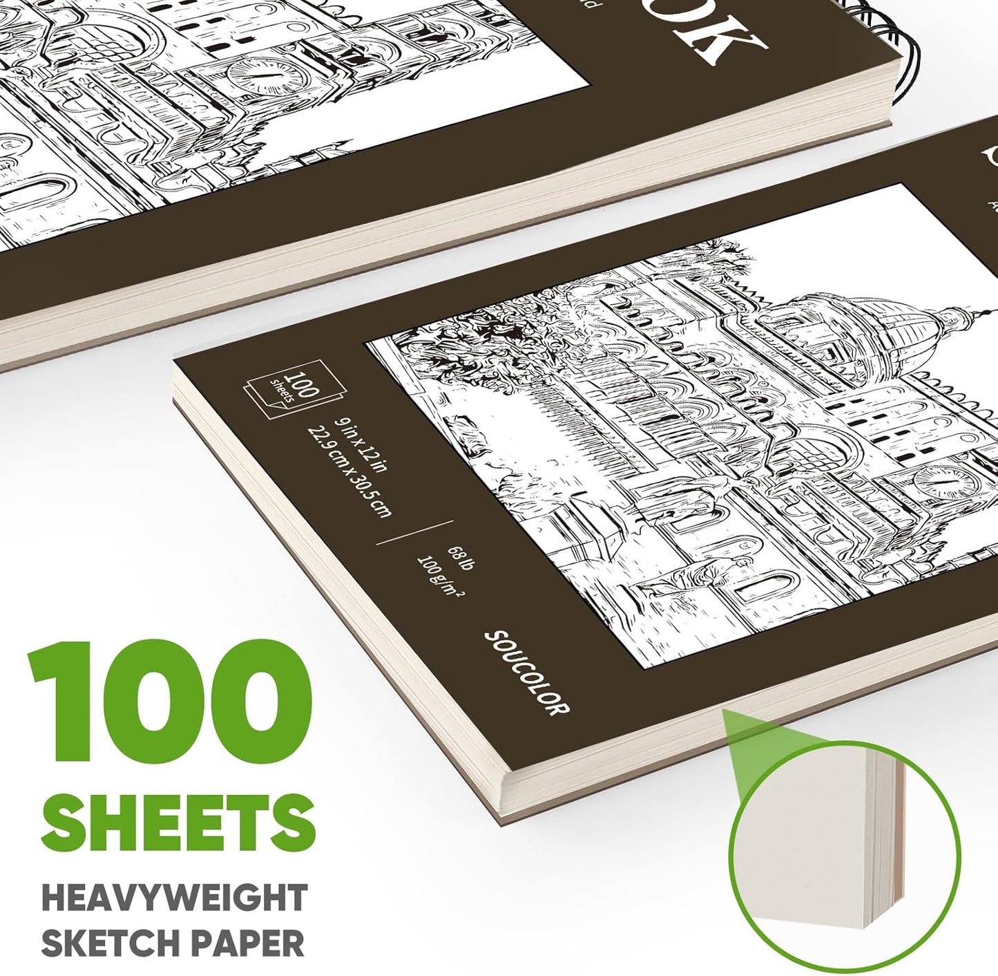 Classroom Must Haves Supplies for Teacher Student, Soucolor 9" x 12" Sketch Book 100 Sheets, Back to School Supplies, Art Sketchbook, Acid Free (68lb/100gsm) Artist Drawing Book Painting Sketching Pad