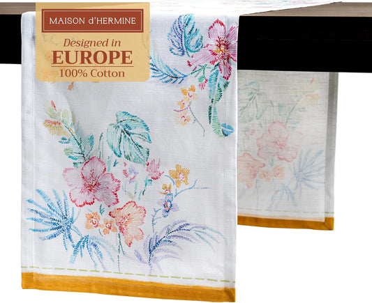 Maison d' Hermine Table Runner 100% Cotton Single Layer Table Runners 72 inches Long Decorative for Home Kitchen Dining Party Wedding Bridal Shower Spring Summer (Paradise Island, 14.50" x 72")