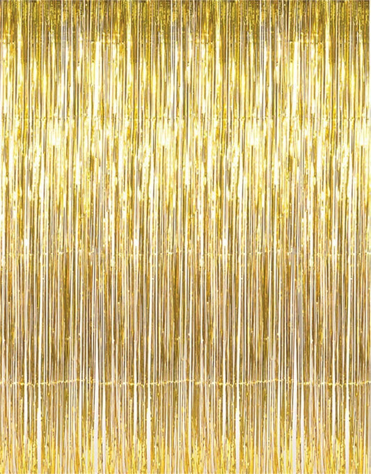 GOER 3.2 ft x 9.8 ft Metallic Tinsel Foil Fringe Curtains Party Photo Backdrop Party Streamers for Birthday,Graduation,New Year Eve Decorations Wedding Decor (1 Pack, Gold)