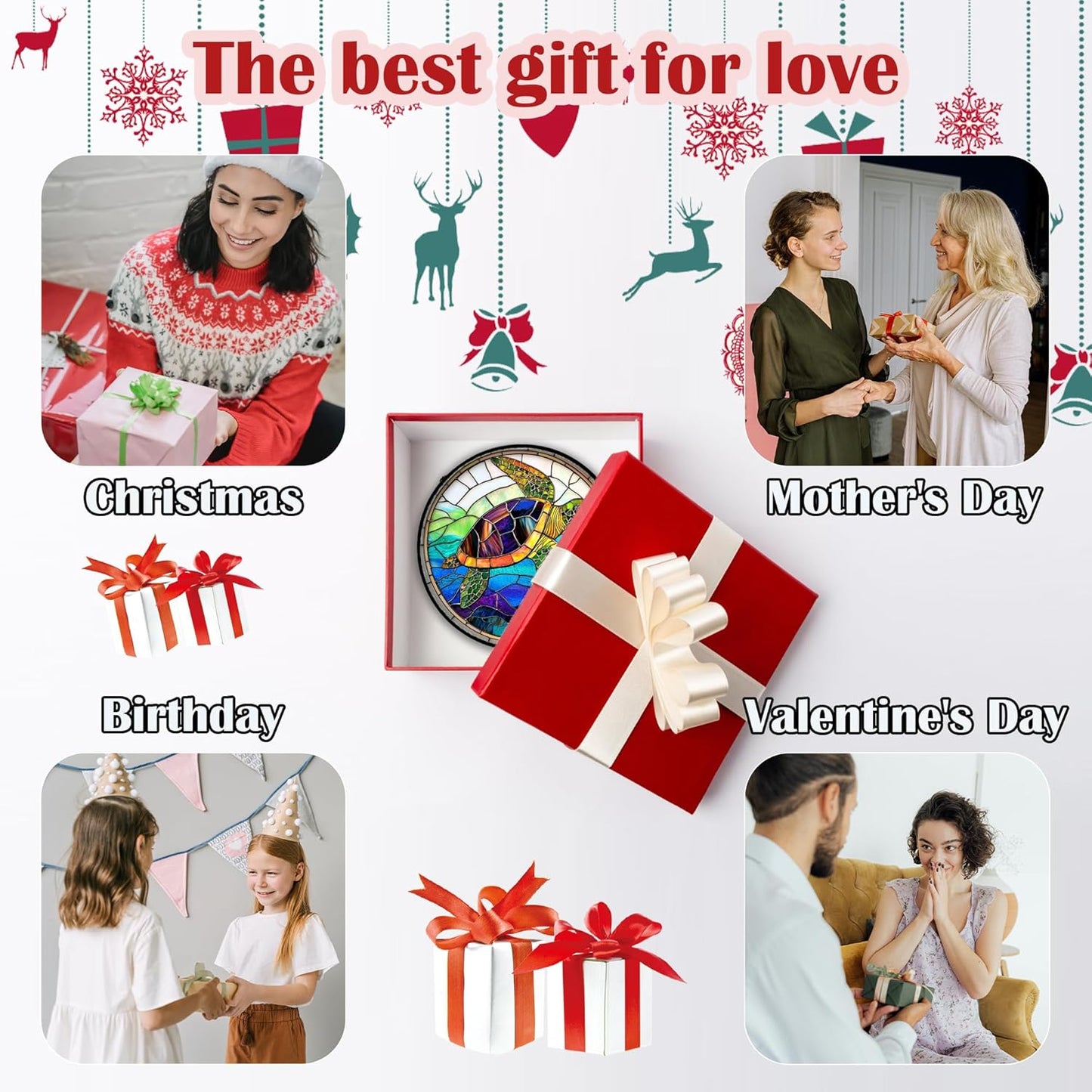 Stained Glass Window Hanging, Colored Turtle Ocean Suncatcher Diamond Glass Panel Hangings Marine Life Sun Catchers Decor for Birthday for Women, Men, Wife, Aunt, Mom 15x15 in