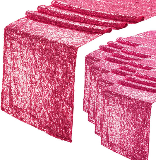 Eternal Beauty Hot Pink Table Runner for Wedding, 5PCS-12x108 Sequin Table Runner Decorations for Birthday Parties, Banquets, Graduations,Christmas